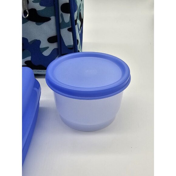 Tupperware Lunch Box Blue Camouflage Lunchbox Cup Container Sandwich Keeper 4 Pc - Picture 3 of 15